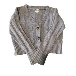 Pink Rose light Blue Cable Knit Chunky Cardigan button sweater cropped academ XS